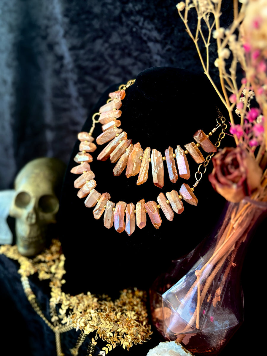 "ELIZA" Peach Aura Quartz Crystal Choker
