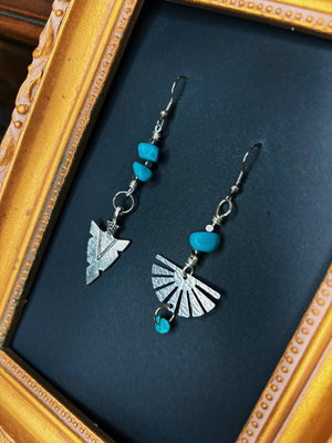 "Rue C" Earrings - Silver + Turquoise